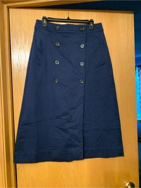 Ann Taylor Navy Double-Breasted Midi Skirt